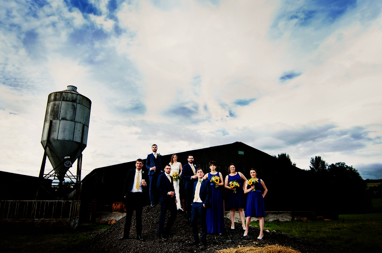 bridae and groom with bridesmaids and best men