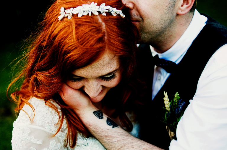 Beautiful red hair on a wedding portrait