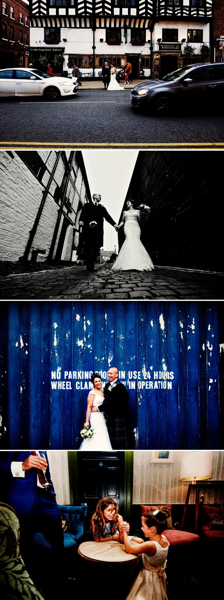 Bride and groom on their wedding portraits at Oddfellows in Chester