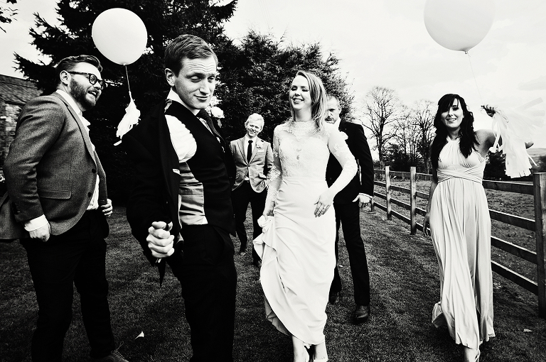 A fun shot of the wedding party at Shireburn Arms.