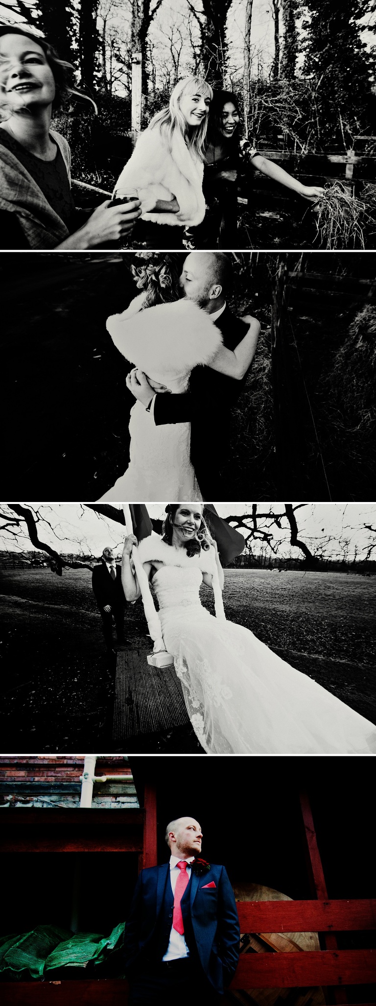 Bride and groom wedding portraits at their Christmas wedding at Singleton Lodge