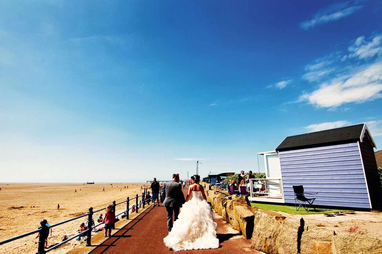 Seaside weddings are a great opportunity to go down onto the sandy beaches and walk down the Lytham St Annes promenade with the chalets.