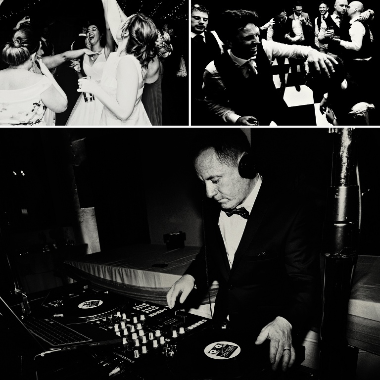 Black and white photographs of dancing and Deckheds, recommended wedding dj.