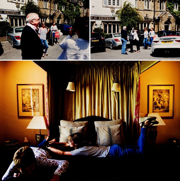 Bride arriving at the wedding venue the inn at whitewell