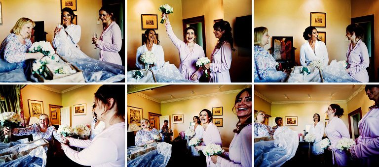 Jane from Flower Design delivering the wedding bouquets of champagne, cream and ivory peonies and roses.