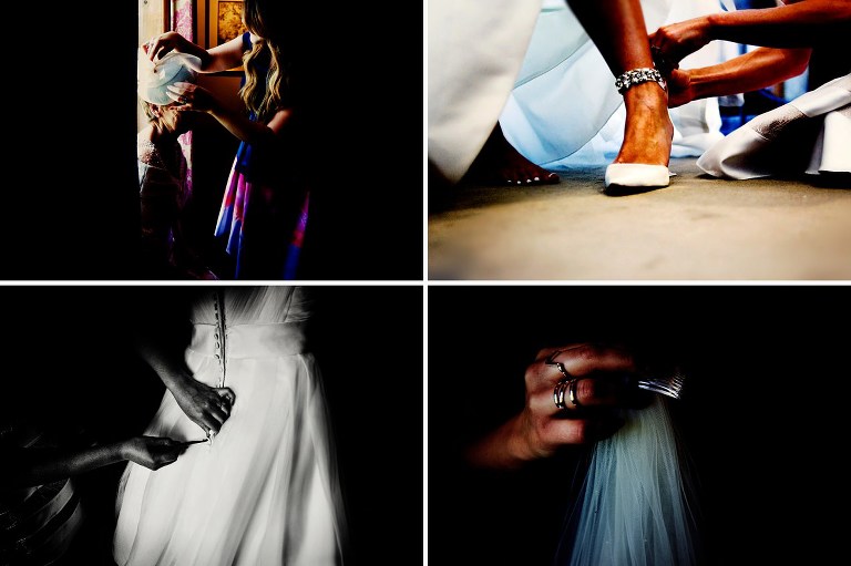 Detail photographs of veil, back of dress and shoes