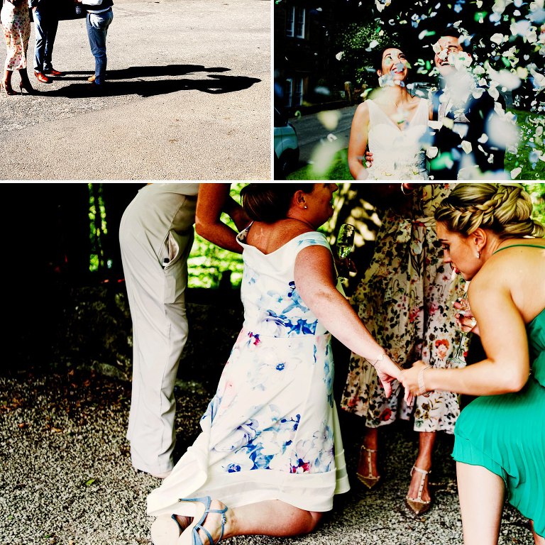 A guest tripping over her dress at a lancashire wedding