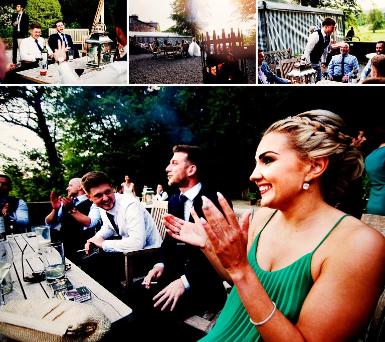 Guests at a summer evening relaxed wedding in Whitewell