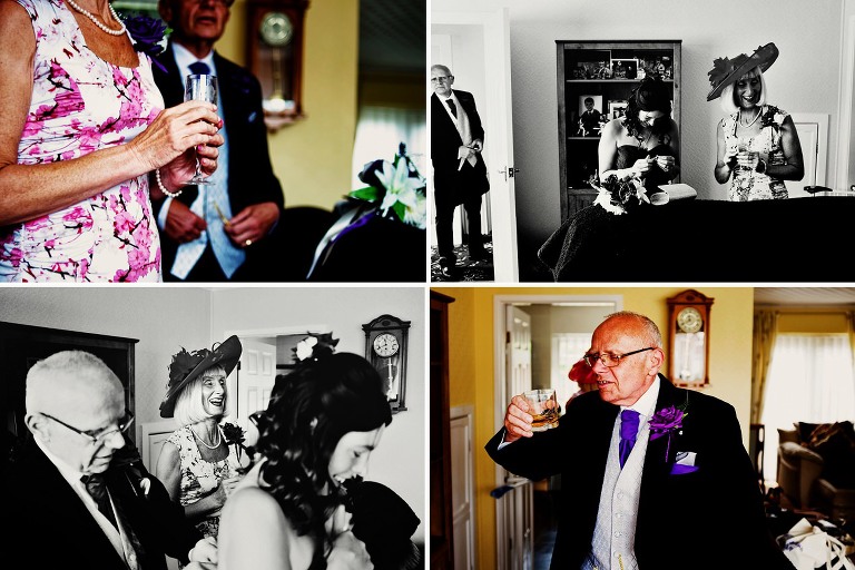 Father of the bride enjoying a quick whickey before the wedding ceremony.