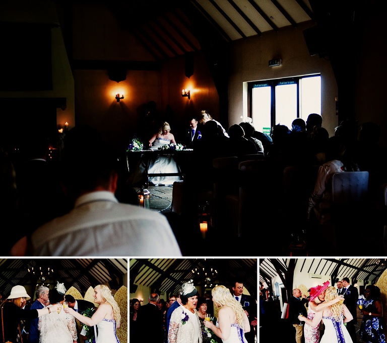 Guests and family congratulating the happy couple at Mains Hall.