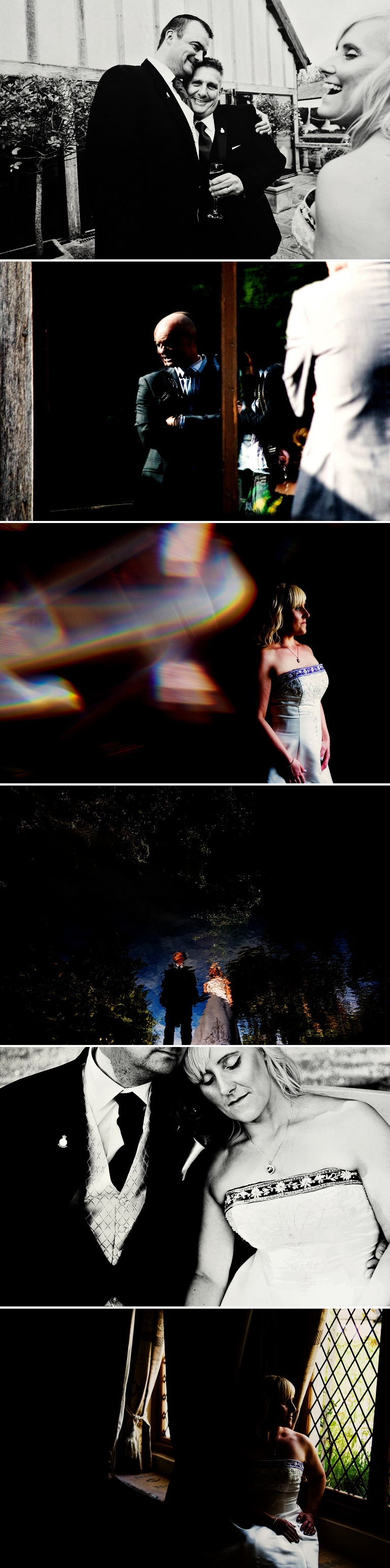 Portraits and water reflections of a bride and groom at mains hall on the fylde coast.