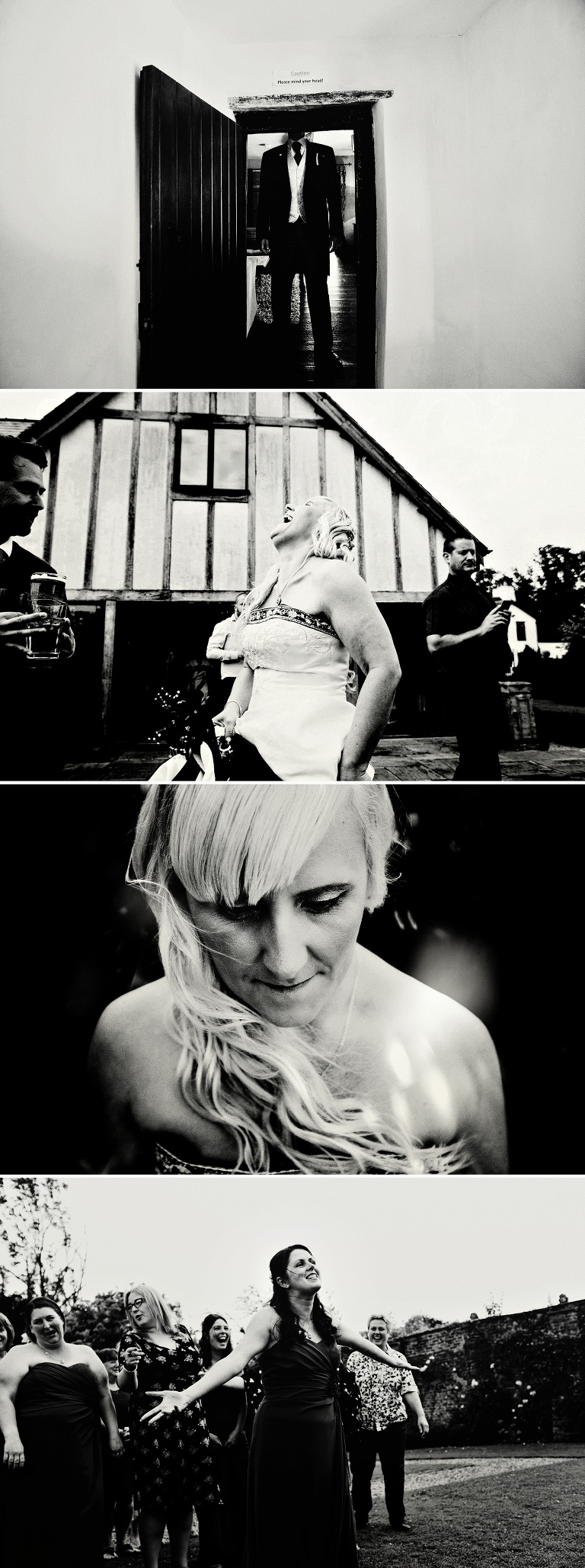 Black and white photographs of a bride and groom.