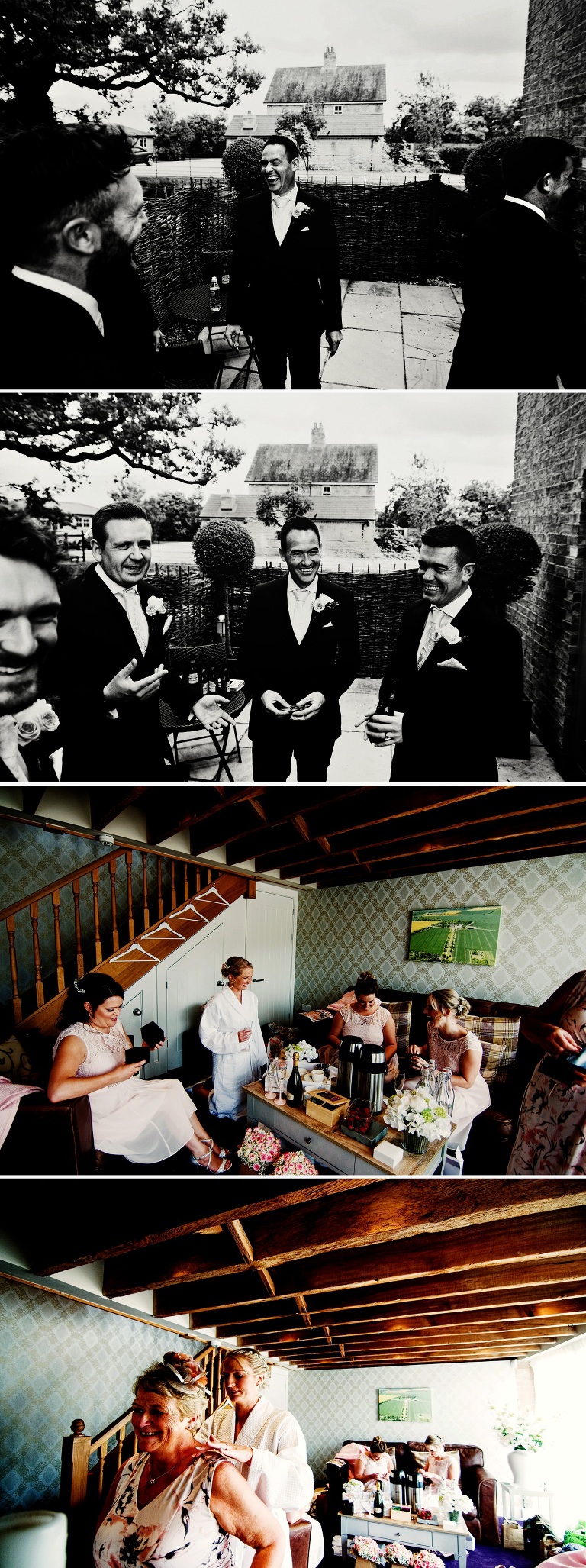 Groom party next to moat in Cambridgeshire