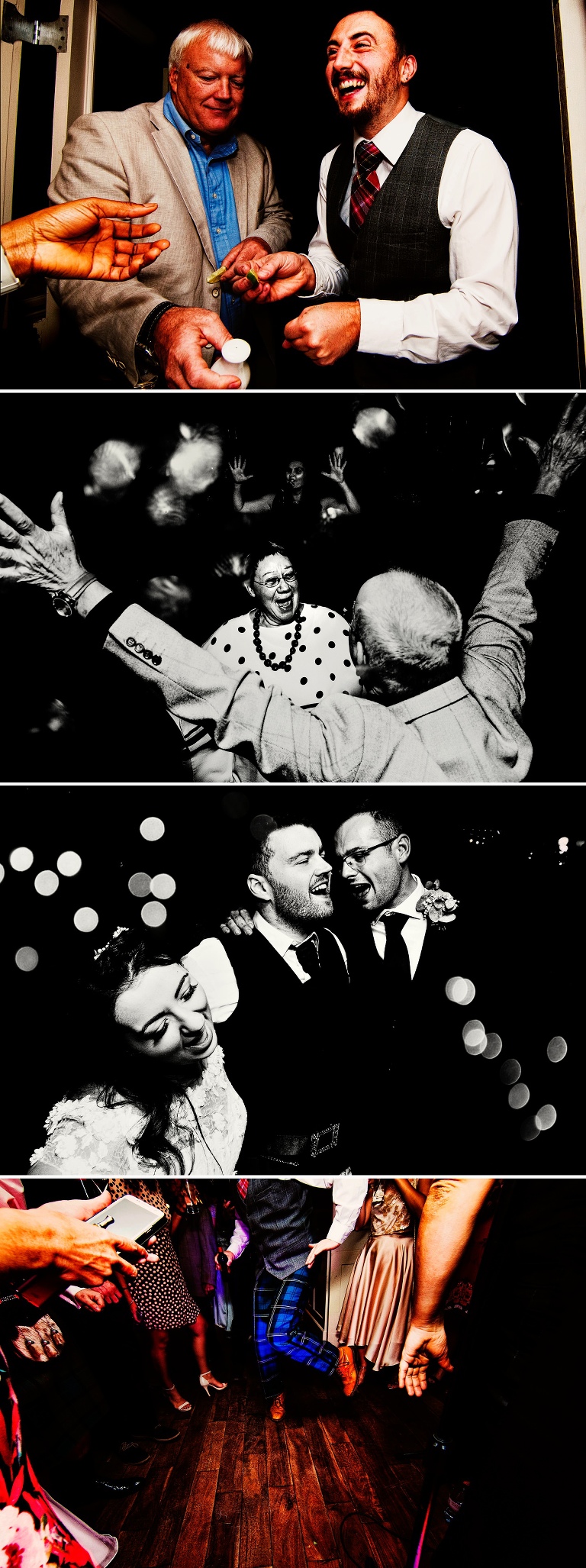 A black and white photograph of a bridfe and groom dancing in the evening at eleven didsbury park, Manchester.
