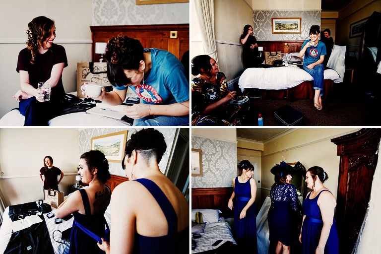 Bridesmaids getting ready at ye olde cock in arnside.