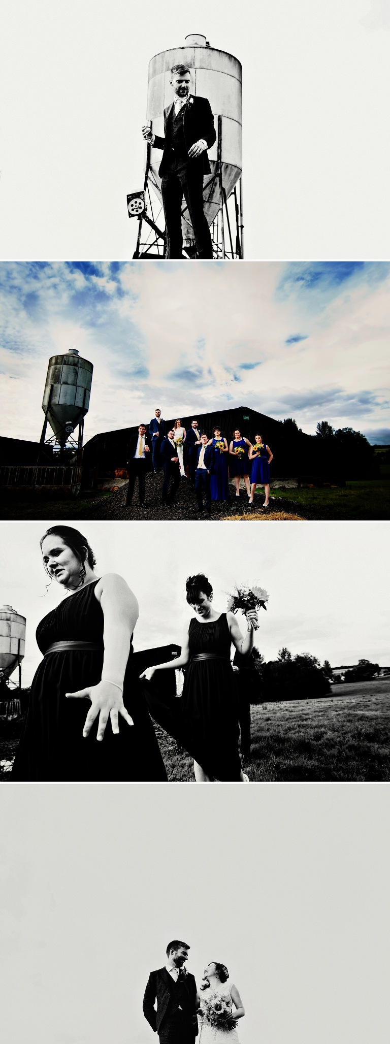 Wedding crew with bridesmaids at park house barn.