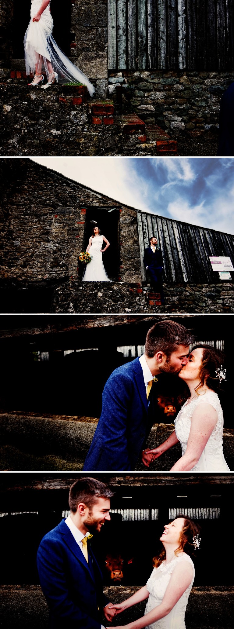 Just married bride and groom at park house barn.