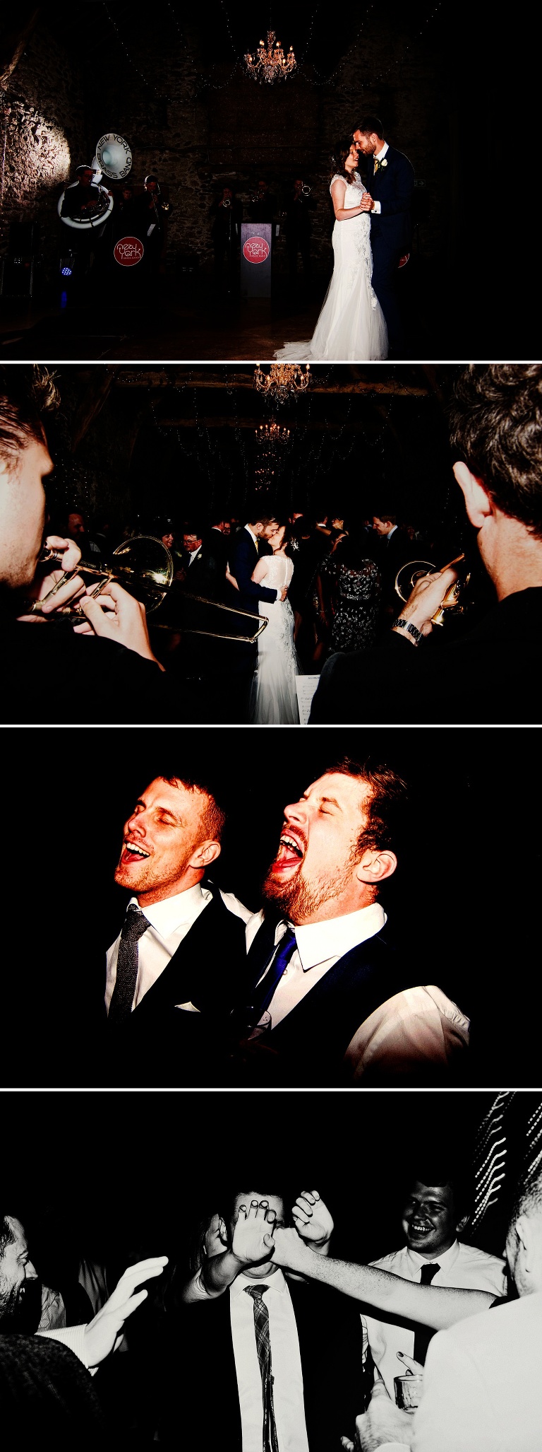 A bride and groom dancing at their relaxed rustic sunflower wedding.