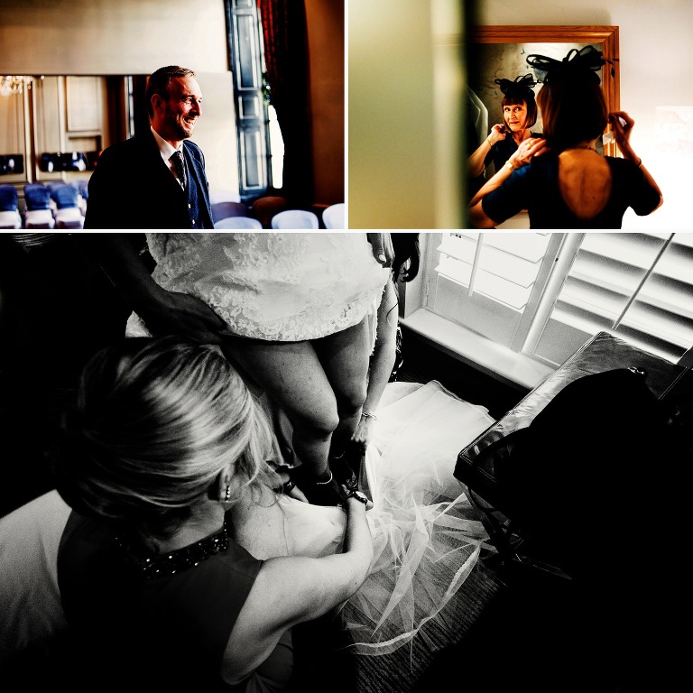 Bride and mother of bride getting ready in a Cheshire boutique hotel.