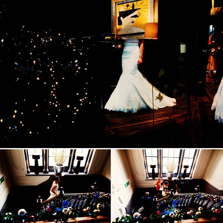 Bride taking the large Oddfellows stairs to her groom.