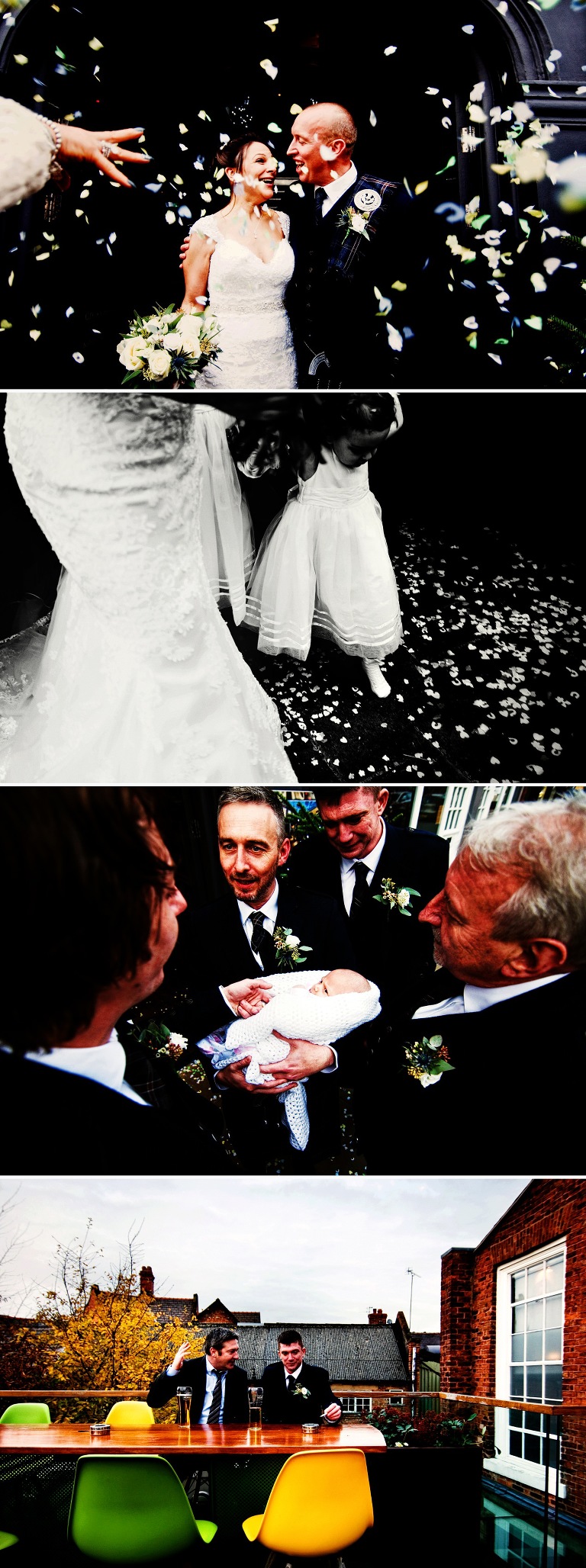 Confetti with flower girl in Chester.