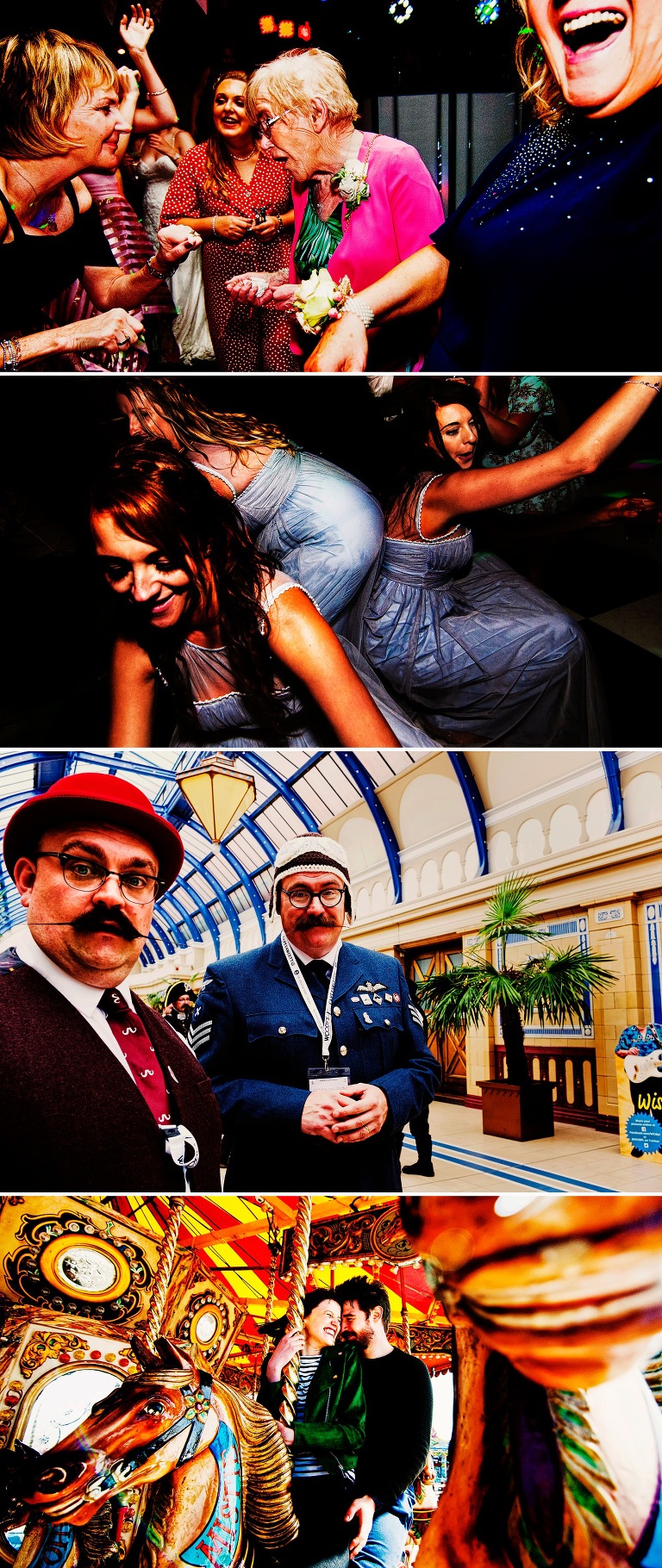 Moustached men inside The Winter Gardens, Blackpool.