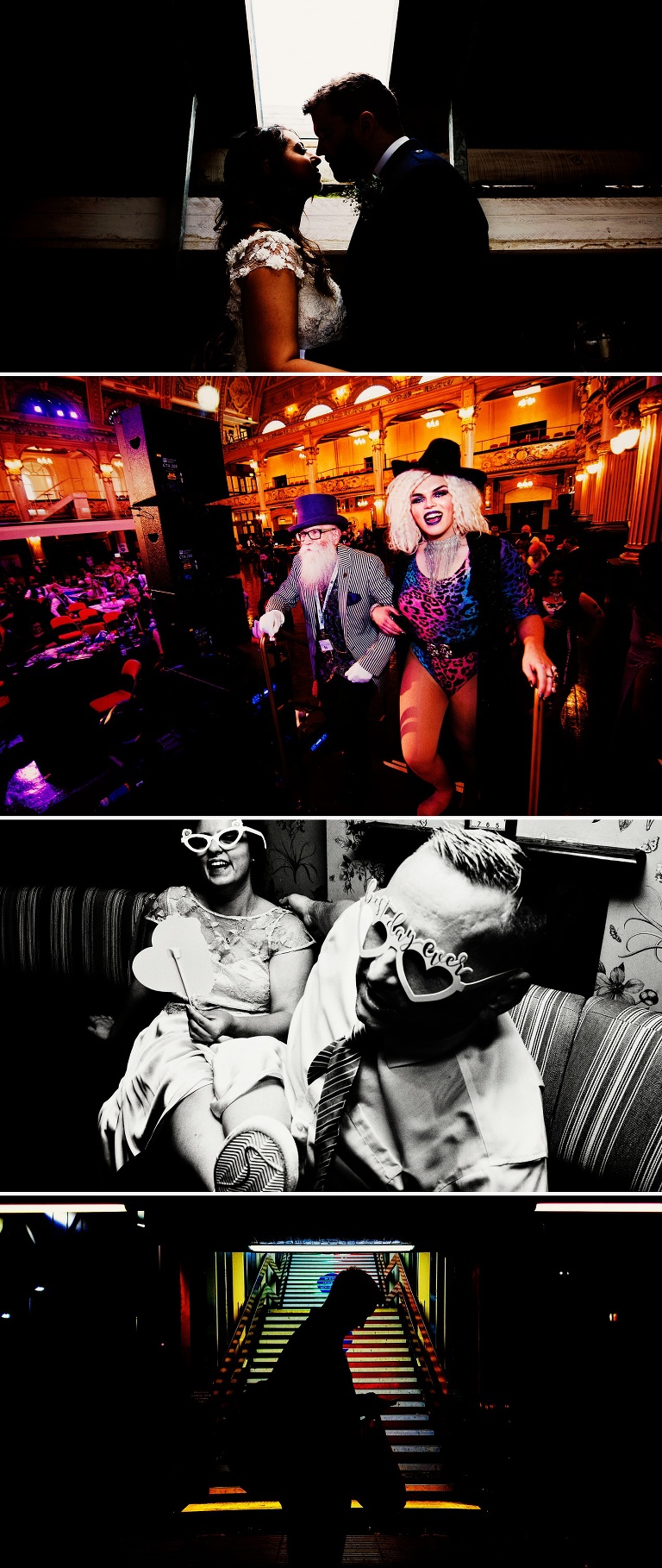 Bridesmaid and boyfriend wearing best day ever glasses at Eleven Disbury House in manchester.