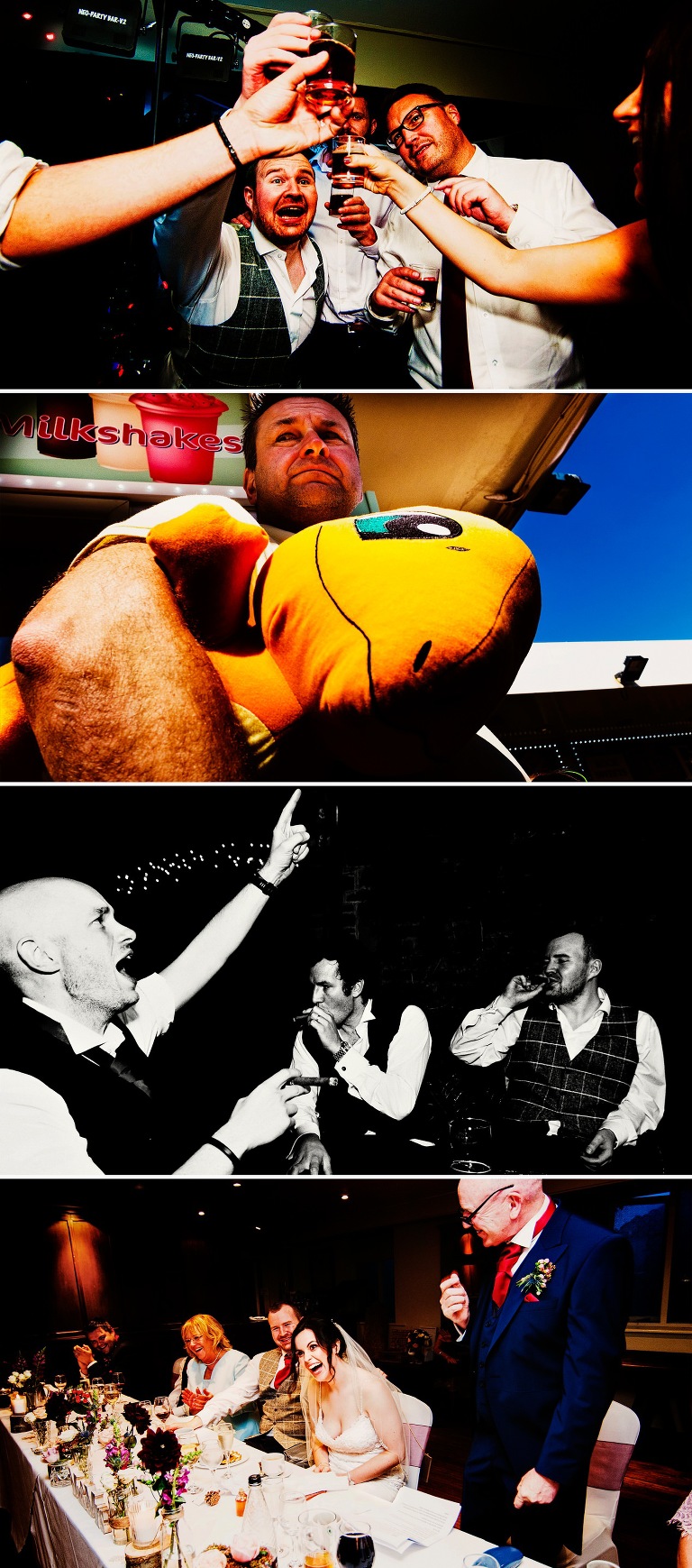 Father of the bride making his speech with bride laughing at Holdsworth House.