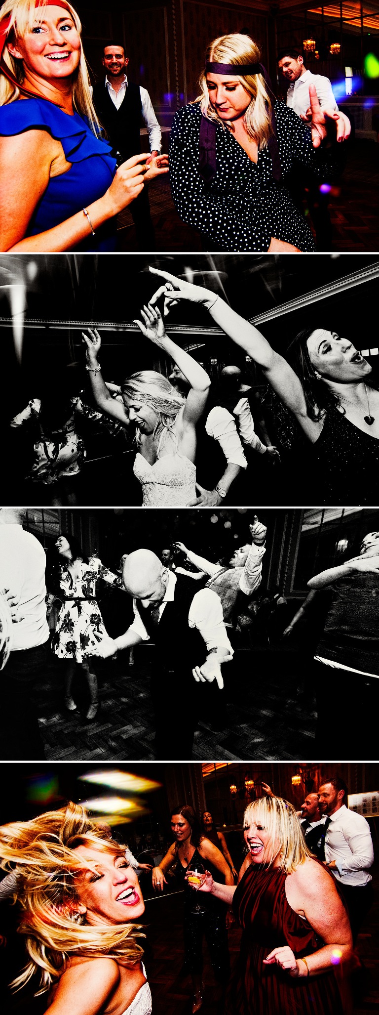 Bride, groom and guests dancing in the evening at their Manchester Hall Wedding.