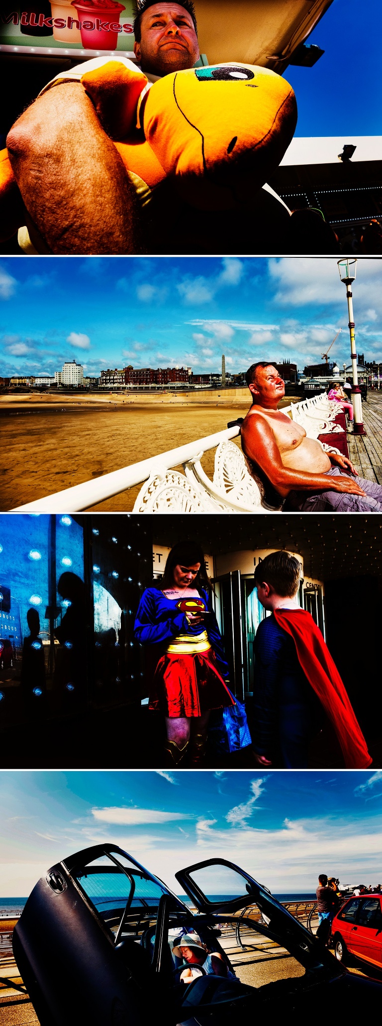 Tourist sunbathing on North pier in Blackpool.