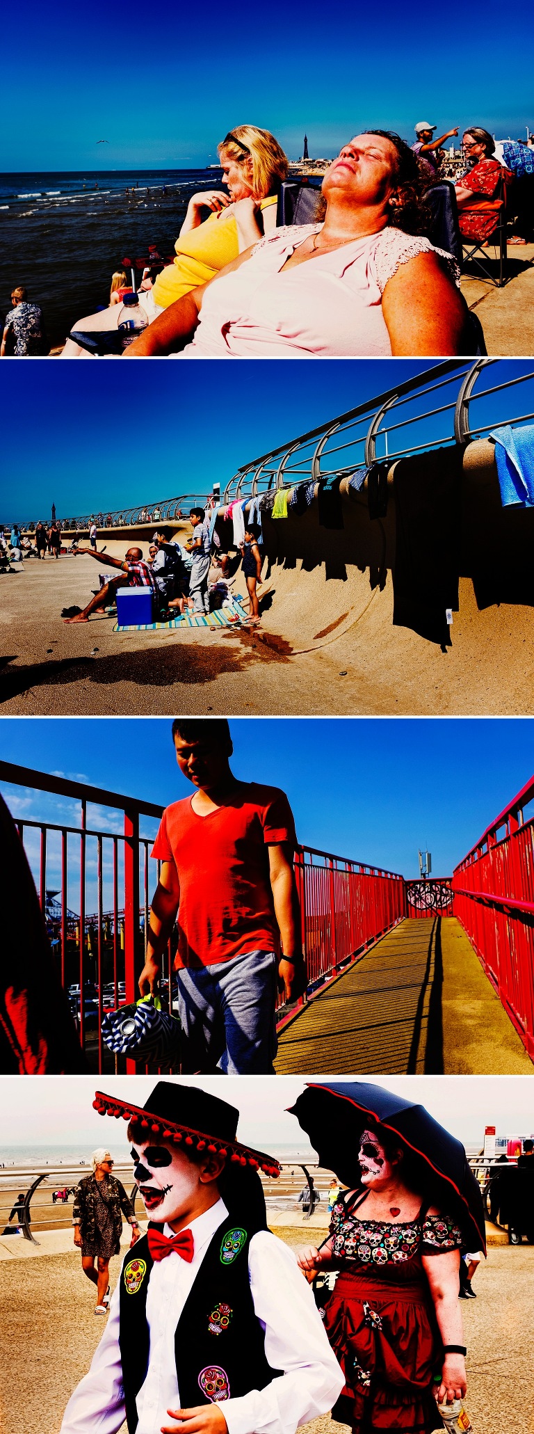 Tourists drying swimwear on blackpool prom.