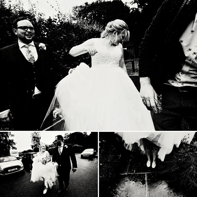 Black and white photo of bride and groom at their hengrave hall wedding.