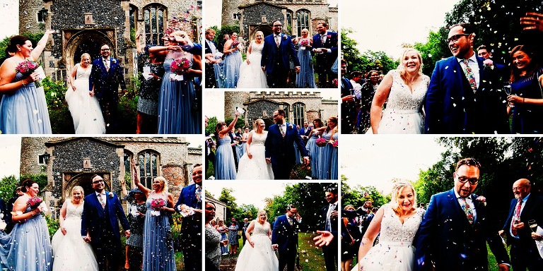 Confetti being thrown outside the church of st john lateran in Suffolk.
