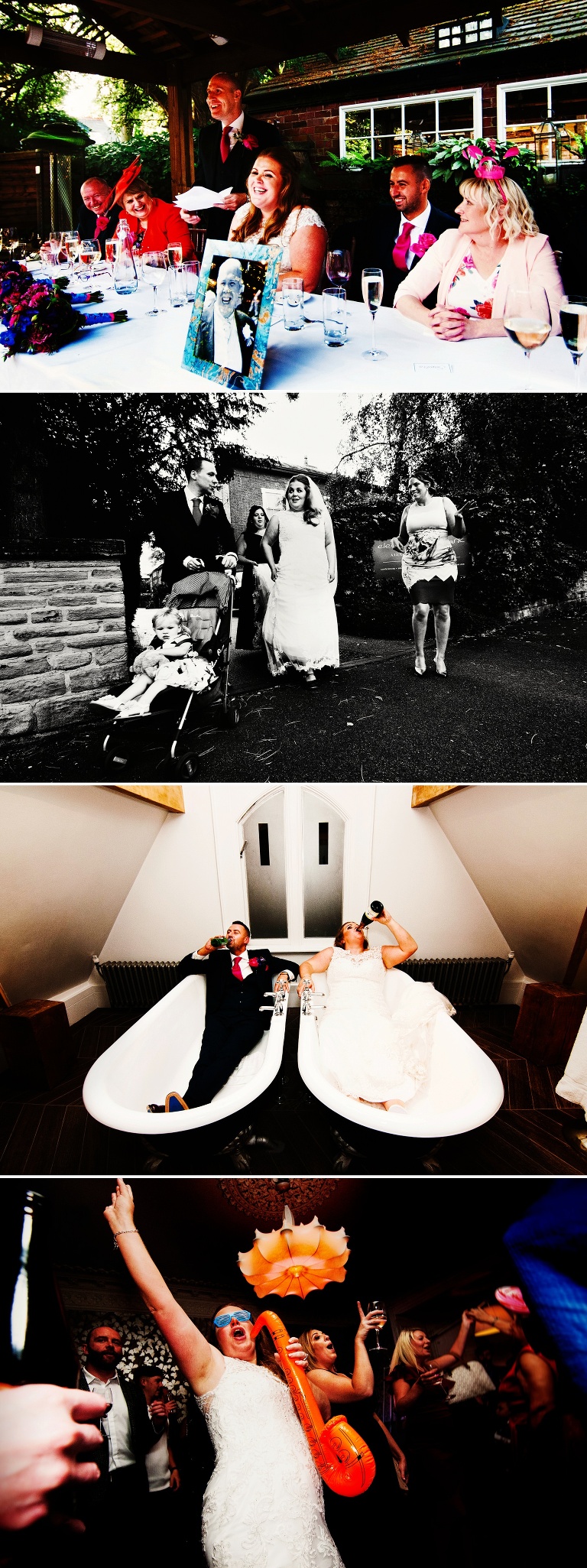 Bride and groom in the Twin bathtub at a didsbury house wedding