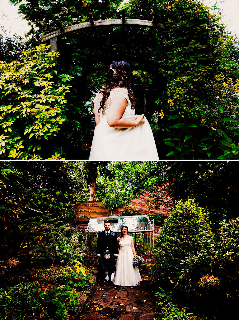 Outdoor summer wedding bride and groom portrait 