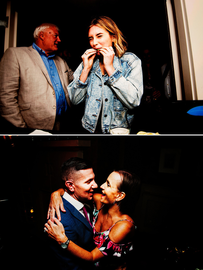 Drinking shots at a fun summery wedding in Manchester.