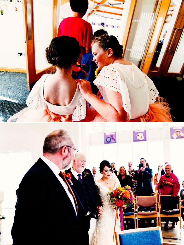 Bridesmaids wearing pink tutus.