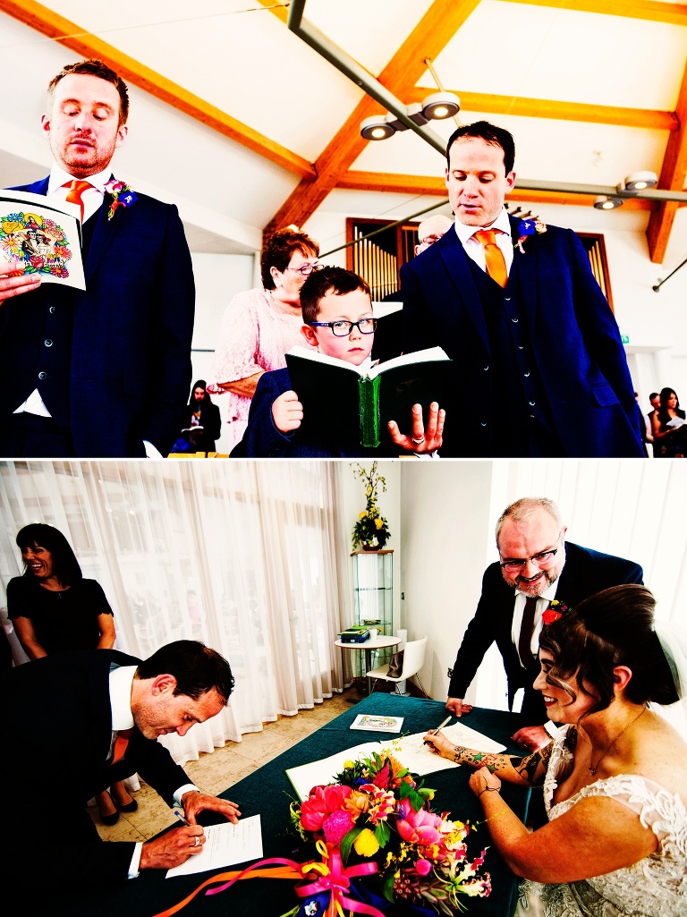 Signing the church wedding registry.