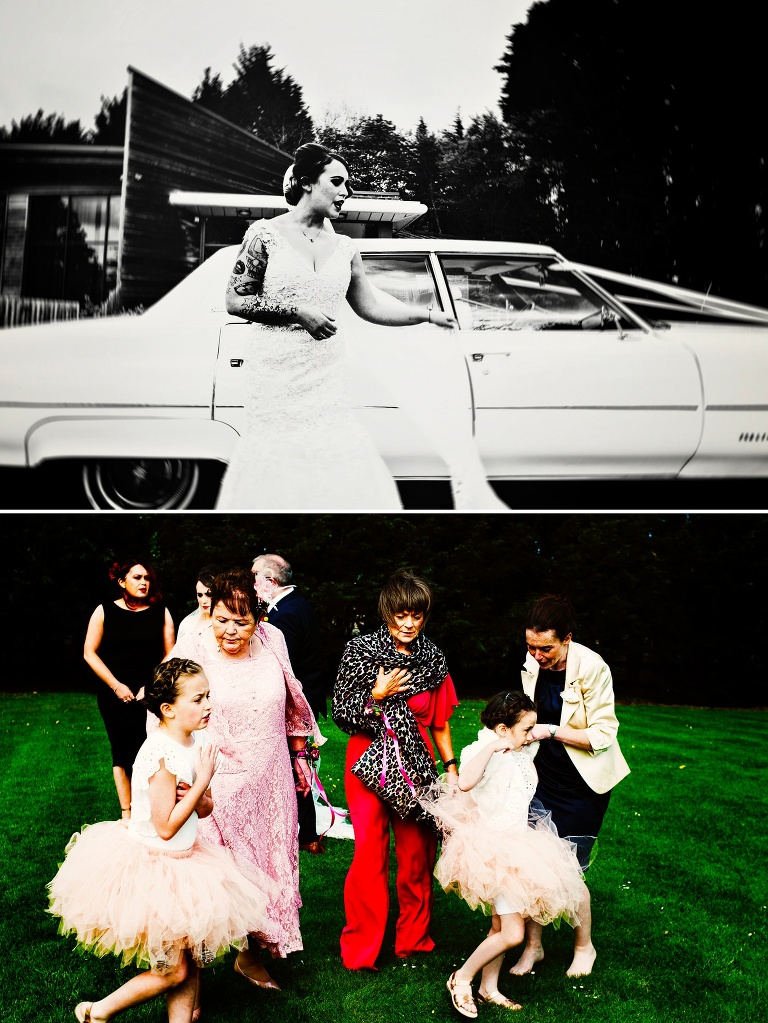 Cadillac alongside bride in warrington.