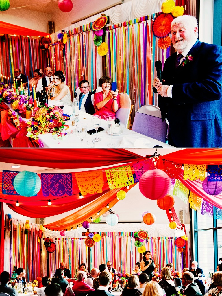 Super colourful and vibrant room decor for a mexican inspired wedding.