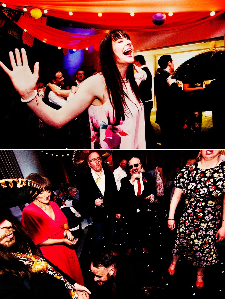 Sombrero hats and dancing at a wedding in cheshire.