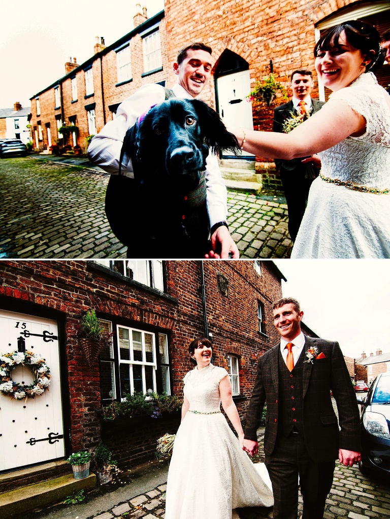 Fun bride and groom portrait in Croston