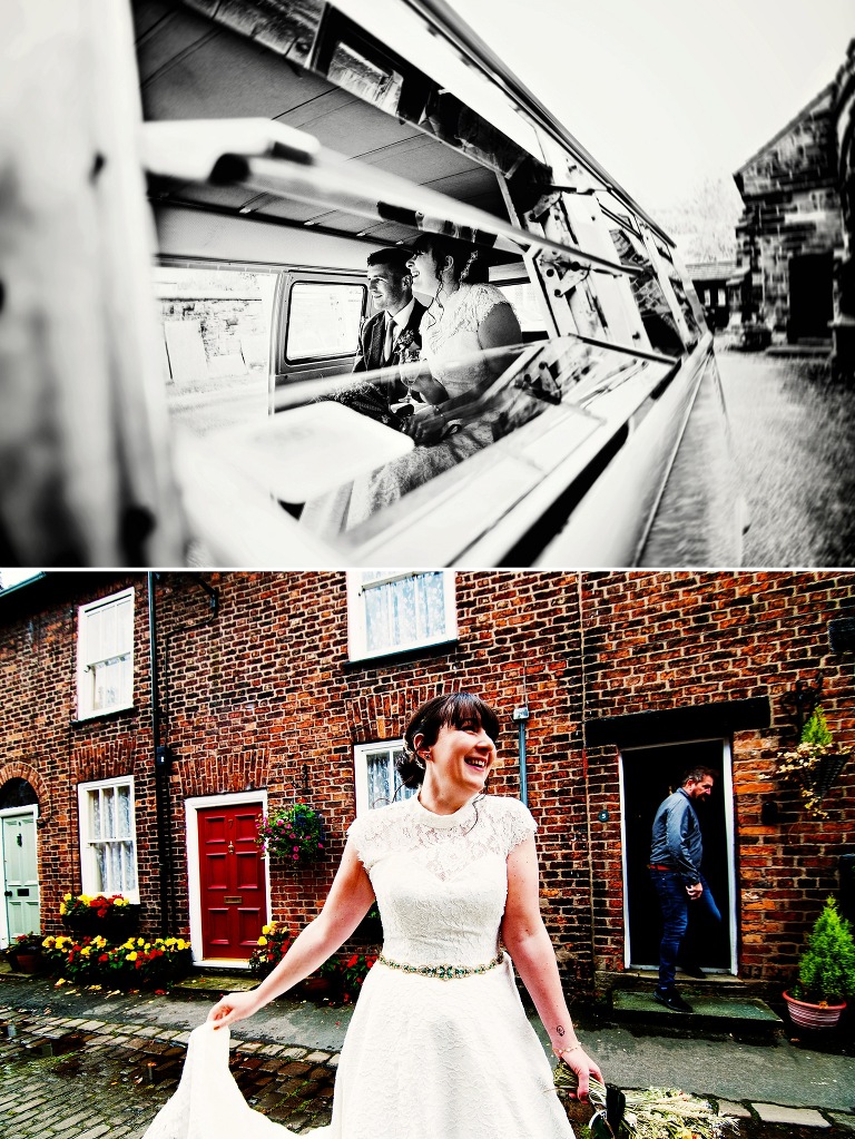 Bride and groom with Chase The Sun 
 VW CamperVan