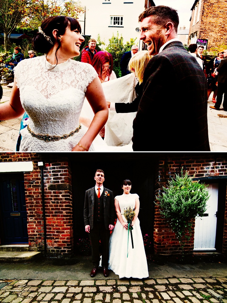 Super cool Bride and groom portrait at their micro-wedding in Croston, Lancashire