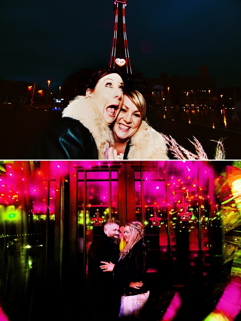 Bridesmaids in front of blackpool tower.