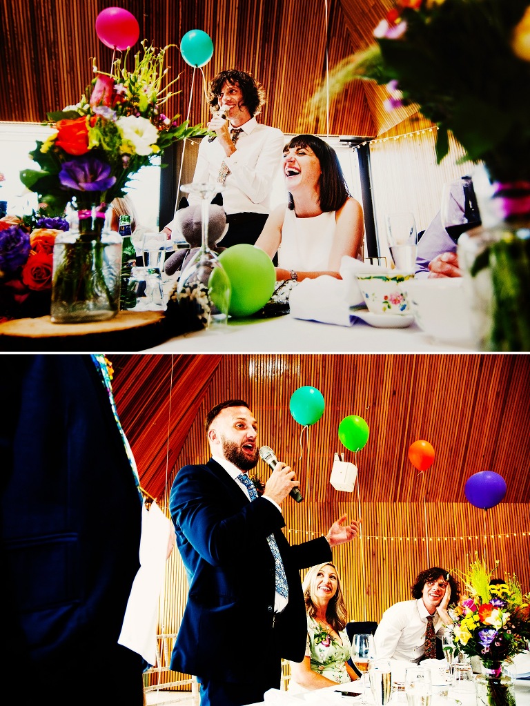 Speeches with best man at a brockholes nature reserve wedding.