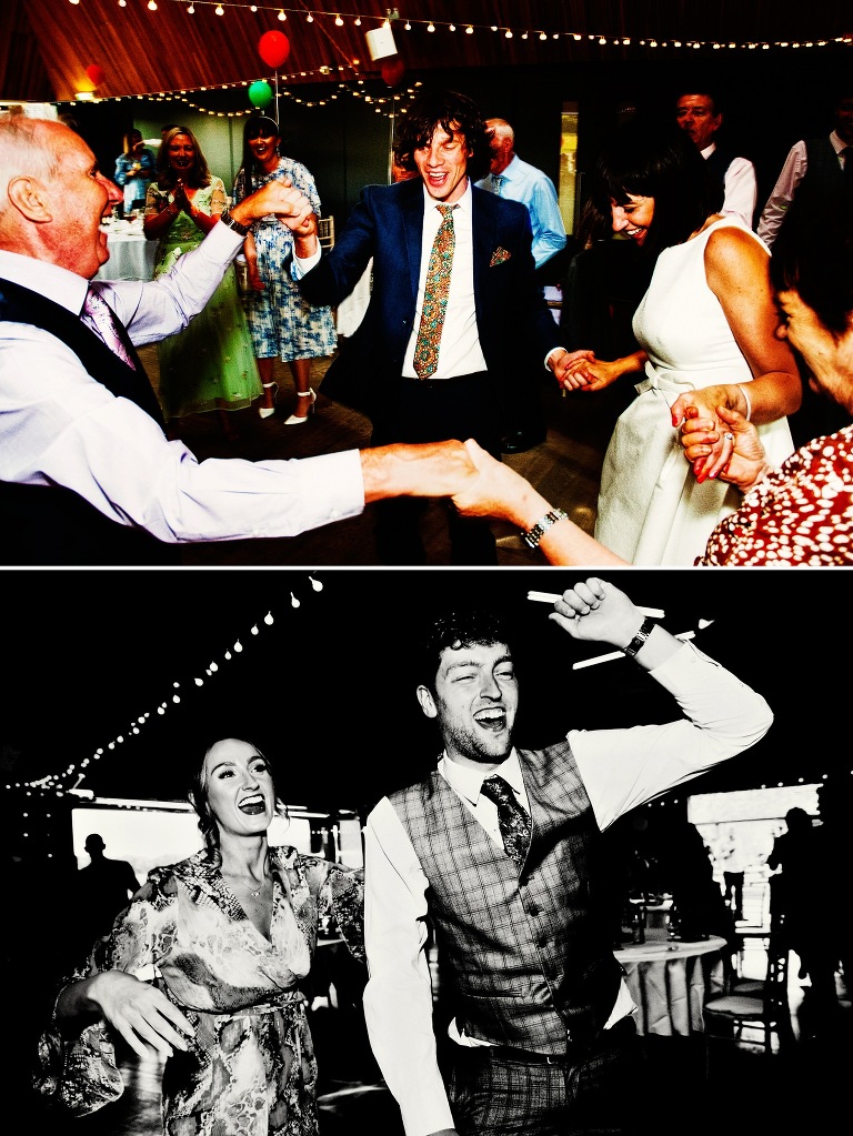 Guests dancing in the evening at Brockholes wedding venue.
