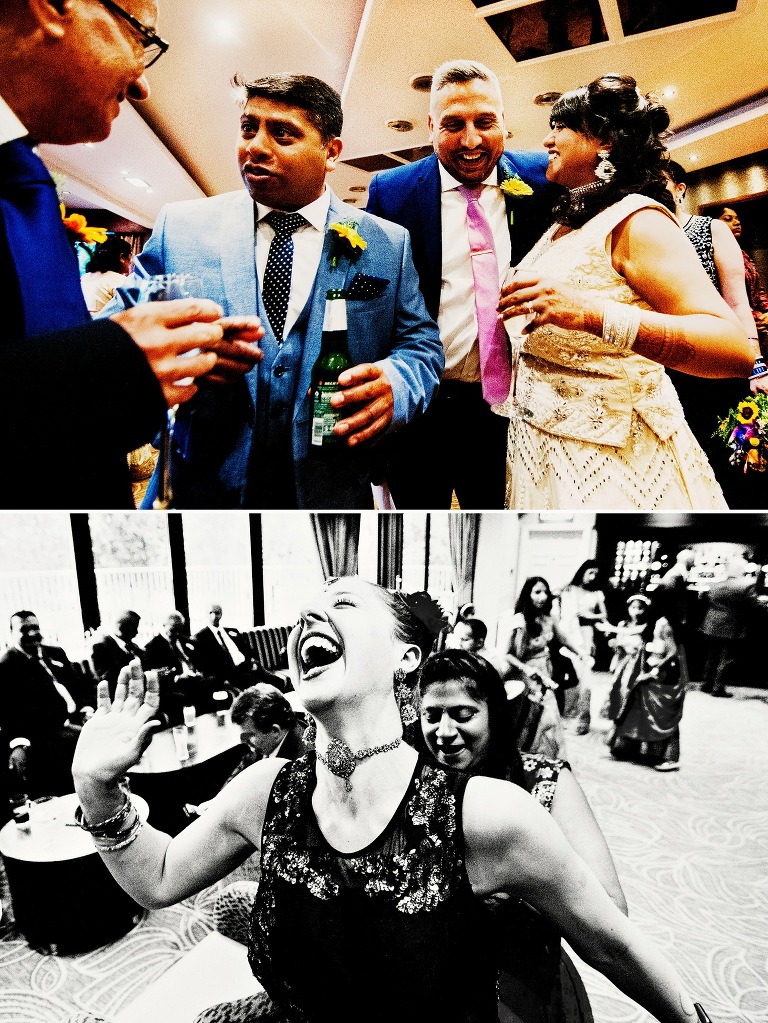 Guests wearing traditional asian wedding outfits at barton manor.