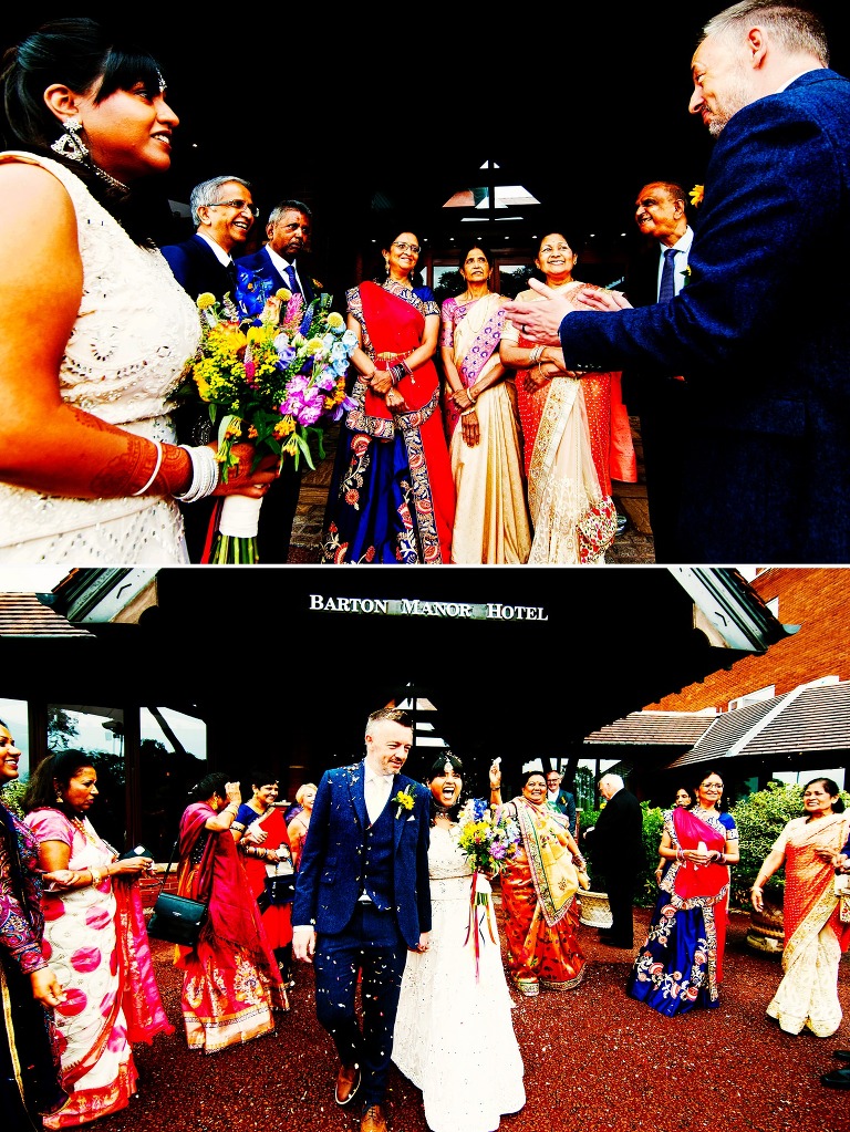 Confetti throwing outside Barton Manor Hotel.