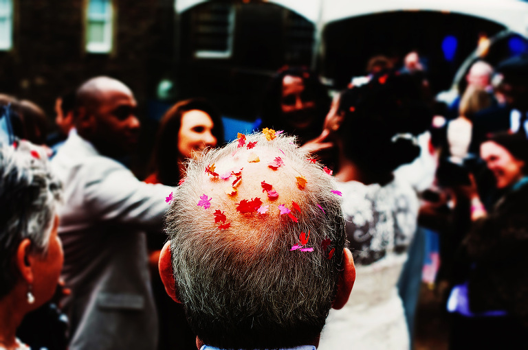 Documentary confetti photo at clitheroe castle.